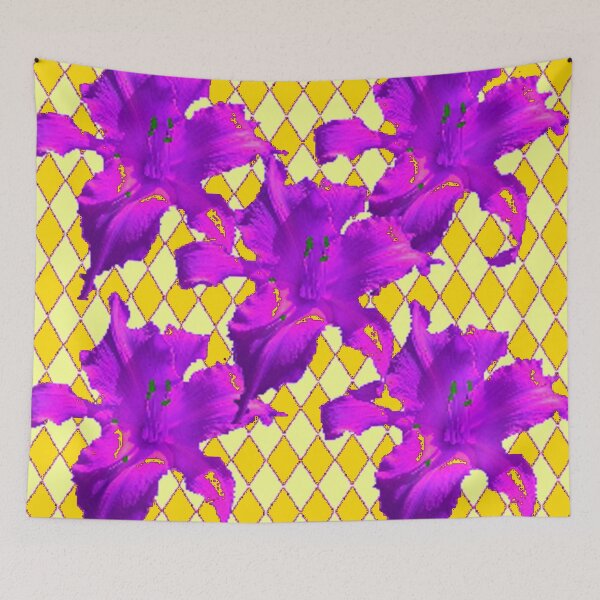 Item preview,  PURPLE DAY LILIES GOLDEN-YELLOW ABSTRACT DIAMOND PATTERN ART designed and sold by sharlesart.