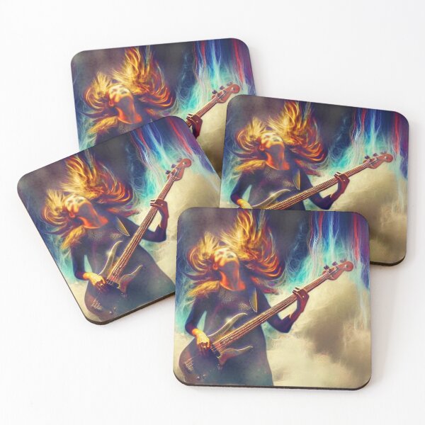 Item preview, Girl guitarist plays bass guitar lively and exciting in clouds of smoke  designed and sold by JaroDesign2023.