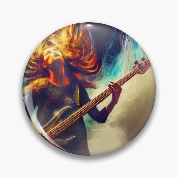 Item preview, Girl guitarist plays bass guitar lively and exciting in clouds of smoke  designed and sold by JaroDesign2023.