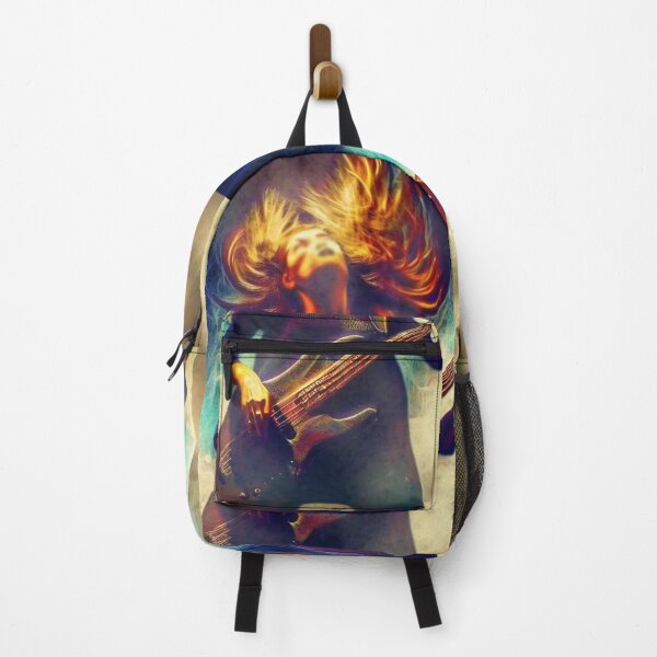 Item preview, Girl guitarist plays bass guitar lively and exciting in clouds of smoke designed and sold by JaroDesign2023.