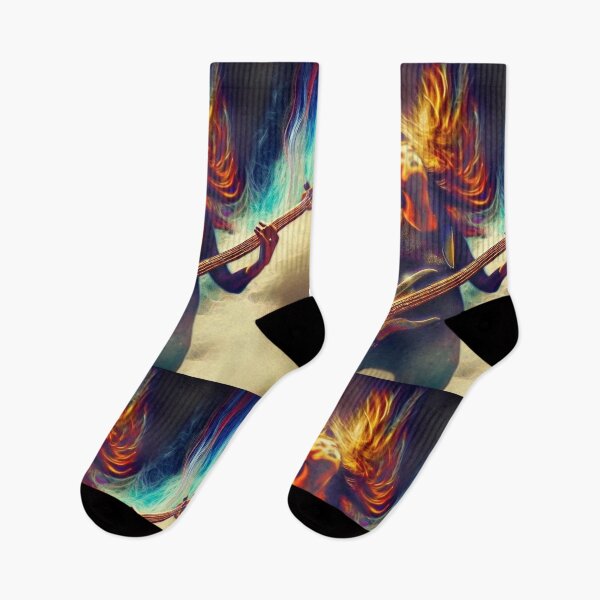 Item preview, Girl guitarist plays bass guitar lively and exciting in clouds of smoke  designed and sold by JaroDesign2023.