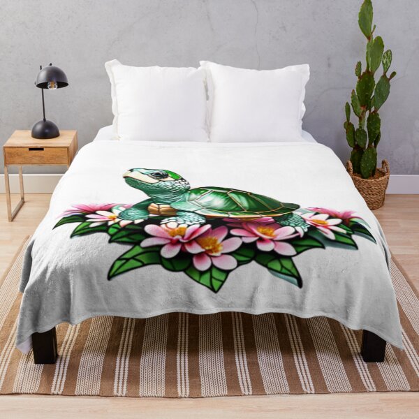 Item preview, A green turtle on flowers and leaves. designed and sold by NewAspect.