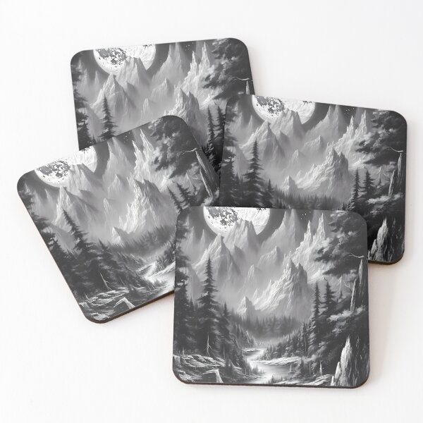 Item preview, Black & White Painting Of The Mountains With Full Moon designed and sold by GiveMeMood.