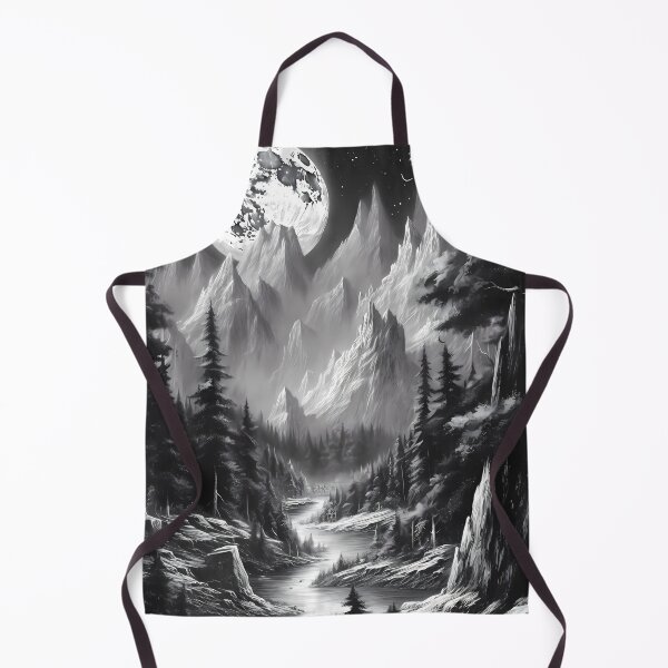 Item preview, Black & White Painting Of The Mountains With Full Moon designed and sold by GiveMeMood.