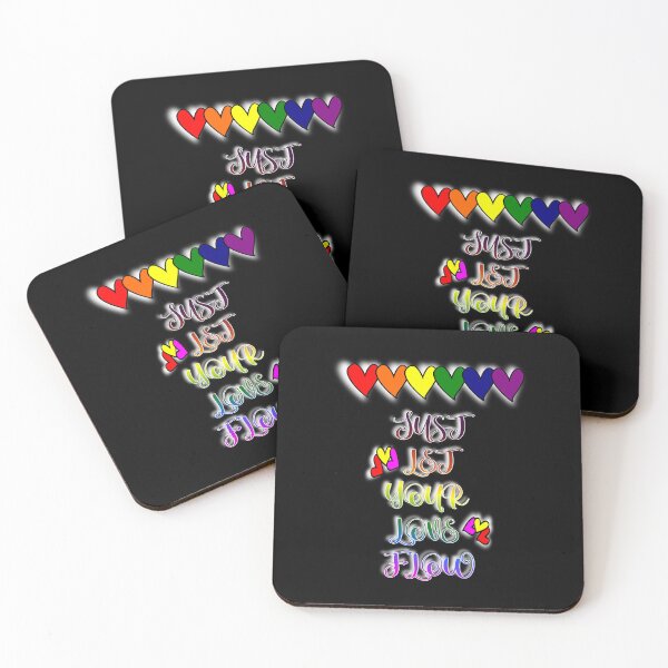 Item preview, "Just LET YOUR LOVE FLOW" - Colorful text graphic. White background shine - rainbow Hearts. designed and sold by ArtDesign-ZA.