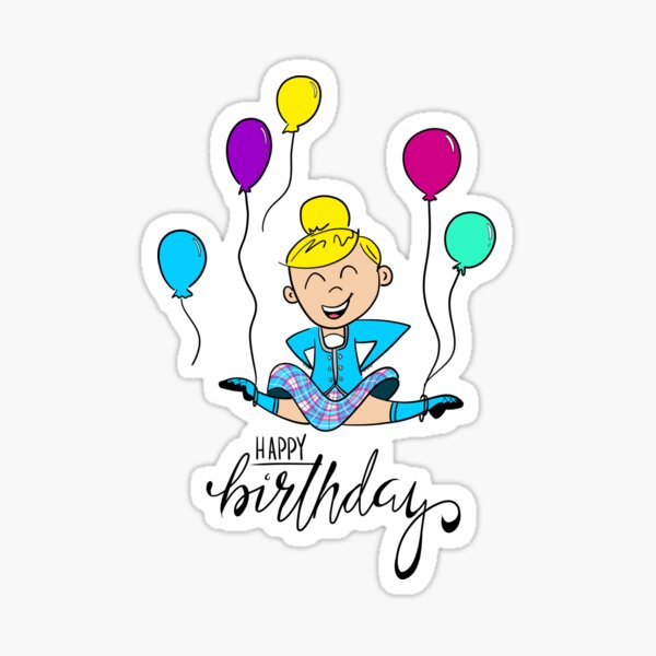 Item preview, Highland Birthday Leap- Female, Aqua Kilt, Blonde Hair designed and sold by LizCaityArt.
