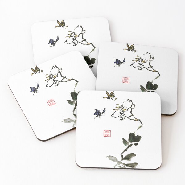 Item preview, White Lily with Butterfly Chinese Painting - Clean Print designed and sold by joannahliu.