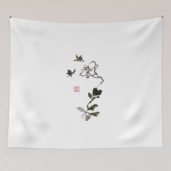 Item preview, White Lily with Butterfly Chinese Painting - Clean Print designed and sold by joannahliu.