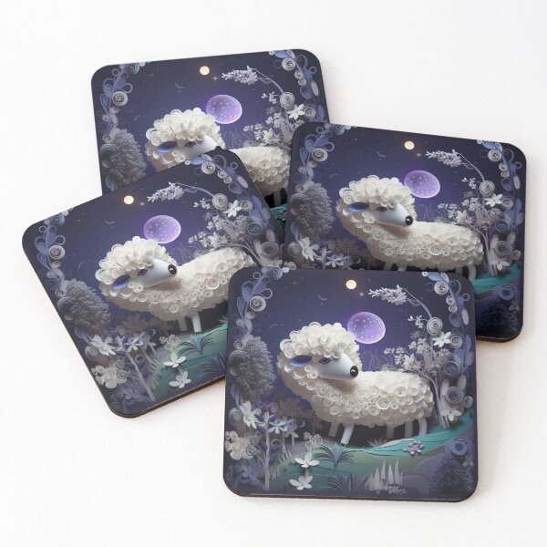 Item preview, Sheep in the night forest with moon and stars. 3d rendering designed and sold by aiphotosart.