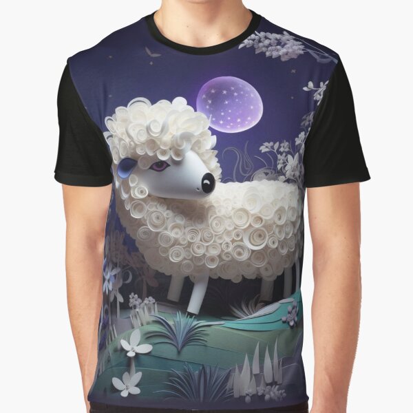 Vista previa del artículo con la obra «Sheep in the night forest with moon and stars. 3d rendering», diseñado y vendido por aiphotosart.