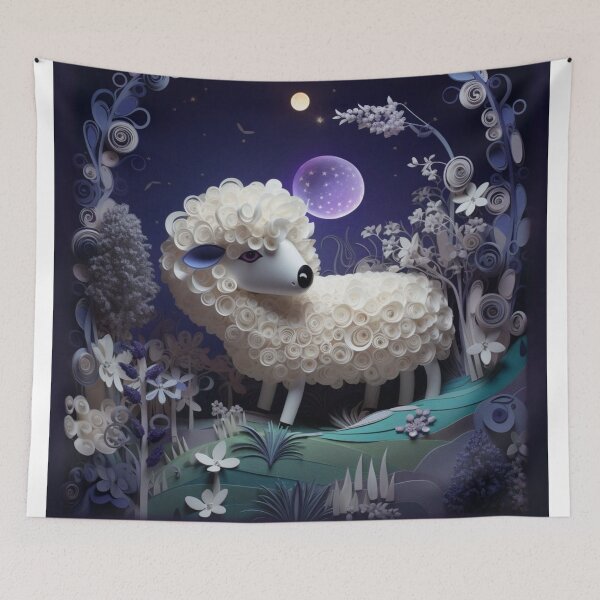 Item preview, Sheep in the night forest with moon and stars. 3d rendering designed and sold by aiphotosart.