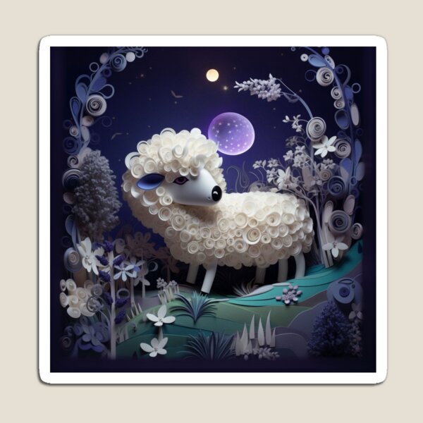 Item preview, Sheep in the night forest with moon and stars. 3d rendering designed and sold by aiphotosart.