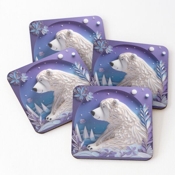 Item preview, 3d rendering of a white polar bear on a purple background. designed and sold by aiphotosart.