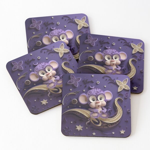 Item preview, Cute purple cartoon zodiac rat on a purple background. 3d illustration designed and sold by aiphotosart.