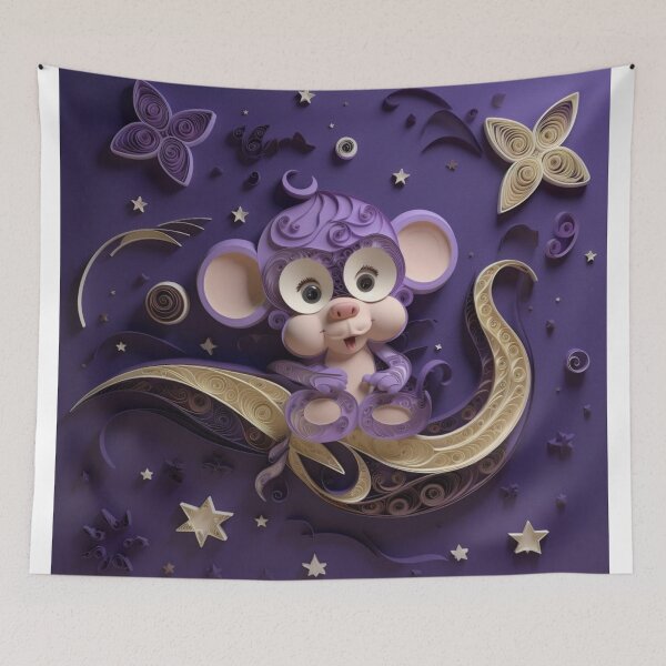 Item preview, Cute purple cartoon zodiac rat on a purple background. 3d illustration designed and sold by aiphotosart.
