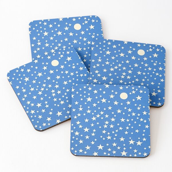 Item preview, Blue and white stars linograph folk art designed and sold by Earth Nature Creations.
