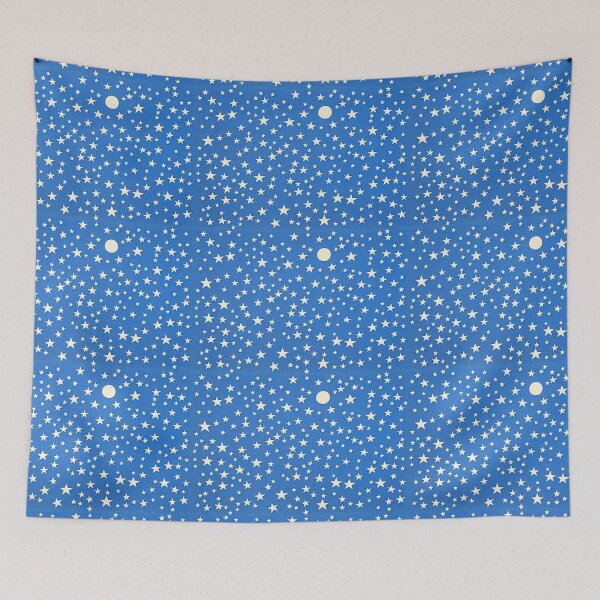 Item preview, Blue and white stars linograph folk art designed and sold by Earth Nature Creations.