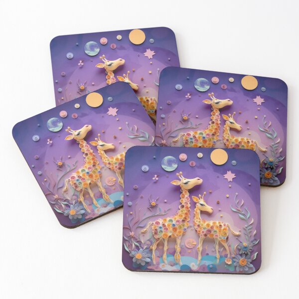 Item preview, Cute giraffe made of paper with floral pattern on purple background designed and sold by aiphotosart.