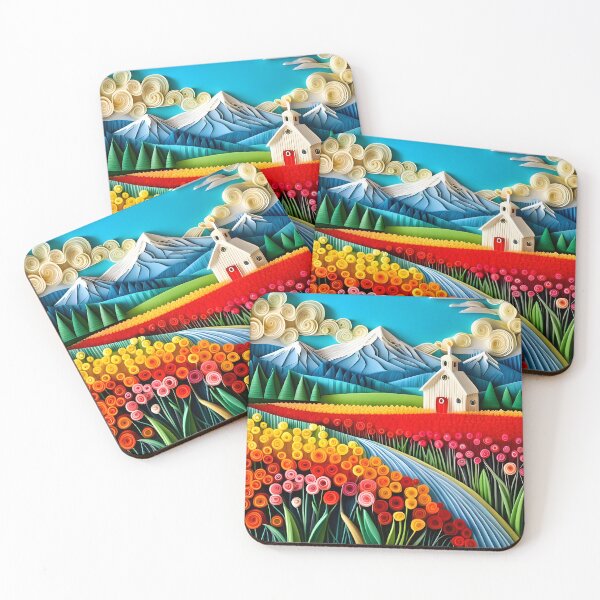 Item preview, Swirly Quilled Fantasy Field of Multicolor Flowers and Mountains  designed and sold by DreamyEscapism.
