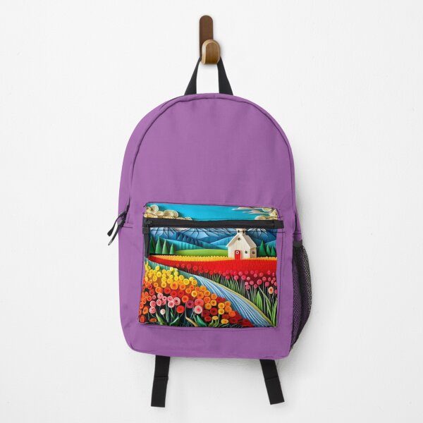 Item preview, Swirly Quilled Fantasy Field of Multicolor Flowers and Mountains designed and sold by DreamyEscapism.