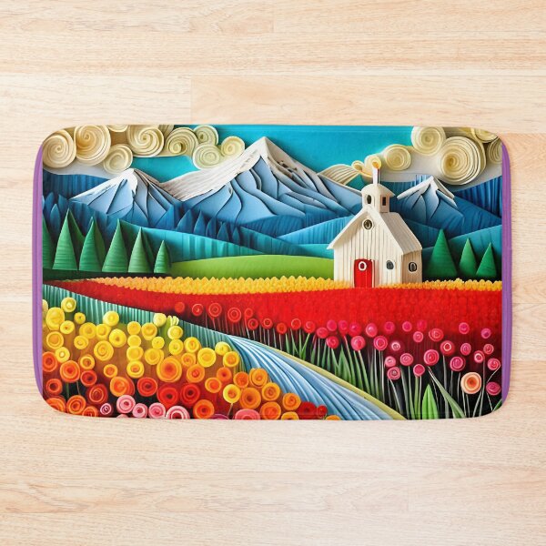 Item preview, Swirly Quilled Fantasy Field of Multicolor Flowers and Mountains  designed and sold by DreamyEscapism.