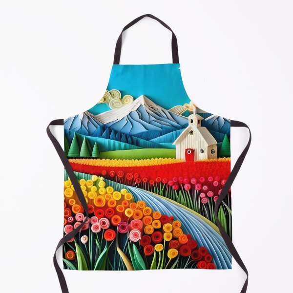 Item preview, Swirly Quilled Fantasy Field of Multicolor Flowers and Mountains designed and sold by DreamyEscapism.
