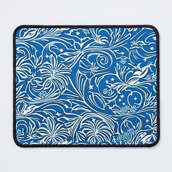 Item preview, Blue and white lace linograph folk art designed and sold by Earth Nature Creations.