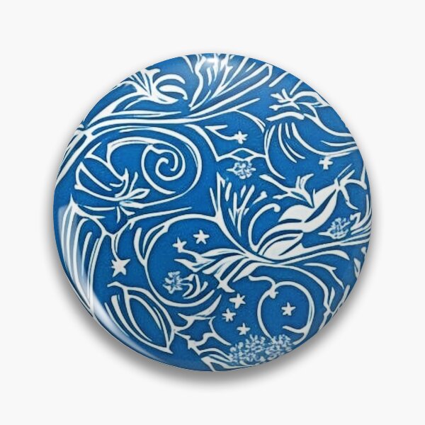 Item preview, Blue and white lace linograph folk art designed and sold by Earth Nature Creations.