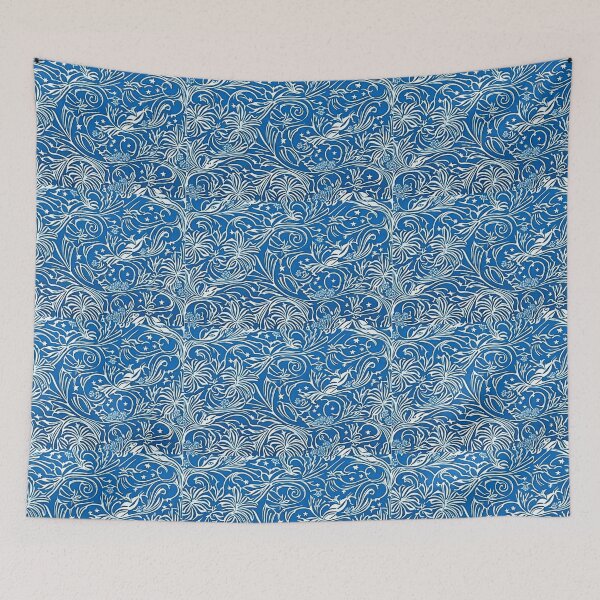 Item preview, Blue and white lace linograph folk art designed and sold by Earth Nature Creations.