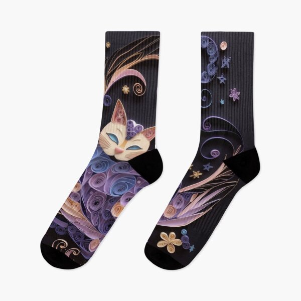 Item preview, Violet cat with flowers on a black background. Fantasy illustration. designed and sold by aiphotosart.