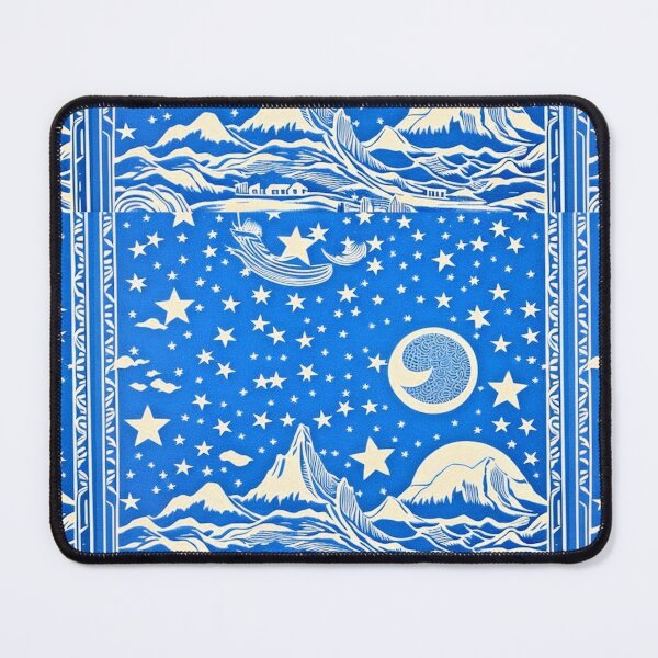 Item preview, Blue and white starry night scene linograph folk art designed and sold by Earth Nature Creations.