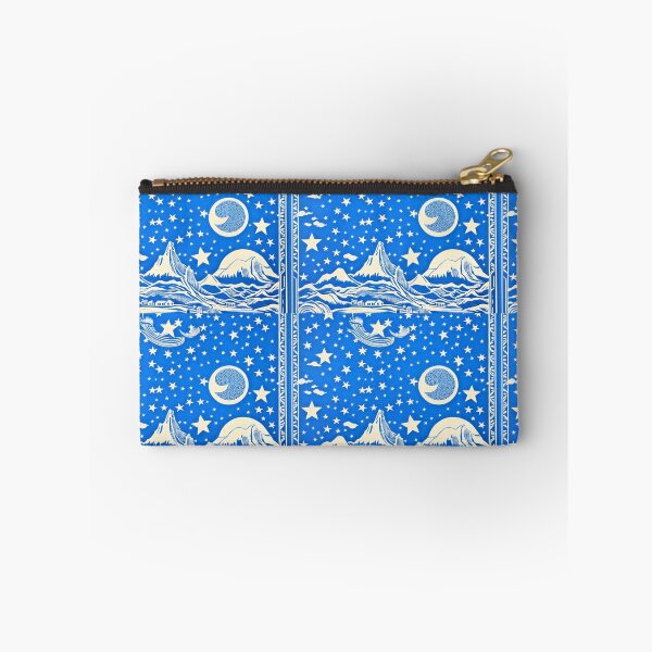 Item preview, Blue and white starry night scene linograph folk art designed and sold by Earth Nature Creations.