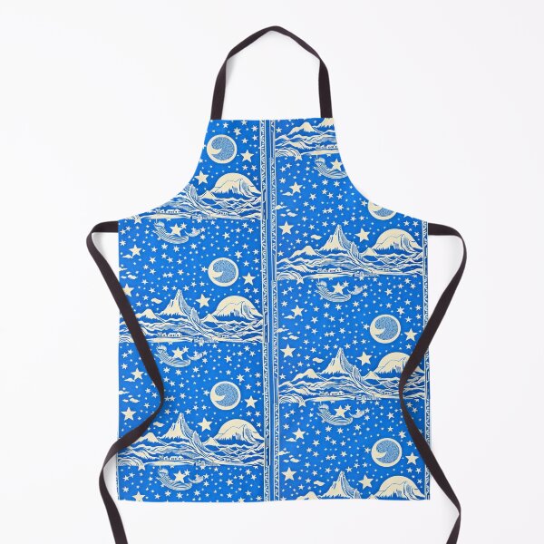 Item preview, Blue and white starry night scene linograph folk art designed and sold by Earth Nature Creations.