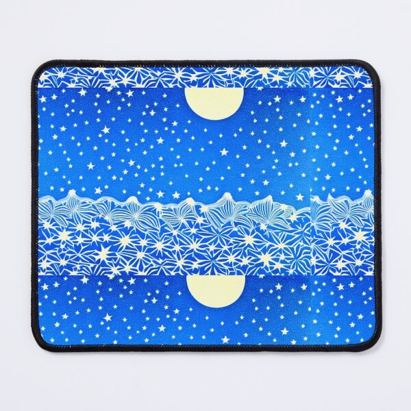 Item preview, Blue and white stars linograph folk art designed and sold by Earth Nature Creations.
