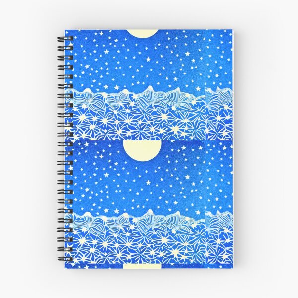 Item preview, Blue and white stars linograph folk art designed and sold by Earth Nature Creations.