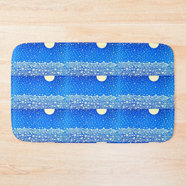 Item preview, Blue and white stars linograph folk art designed and sold by Earth Nature Creations.