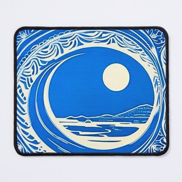 Item preview, Blue and white starry night scene linograph folk art designed and sold by Earth Nature Creations.