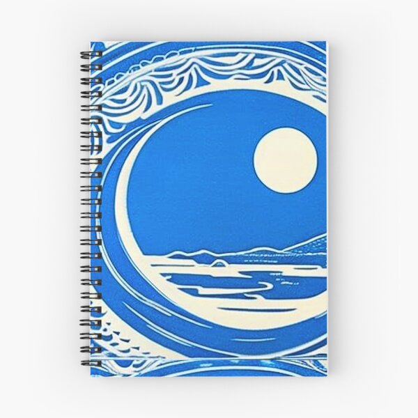 Item preview, Blue and white starry night scene linograph folk art designed and sold by Earth Nature Creations.
