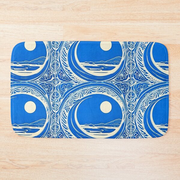 Item preview, Blue and white starry night scene linograph folk art designed and sold by Earth Nature Creations.