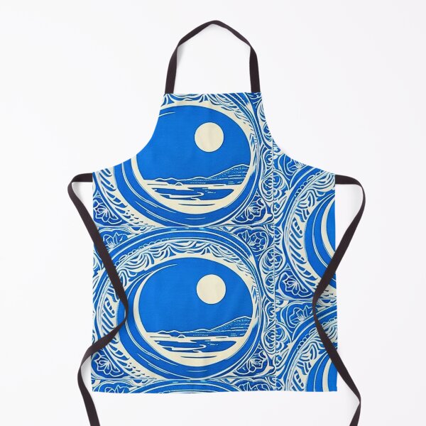 Item preview, Blue and white starry night scene linograph folk art designed and sold by Earth Nature Creations.