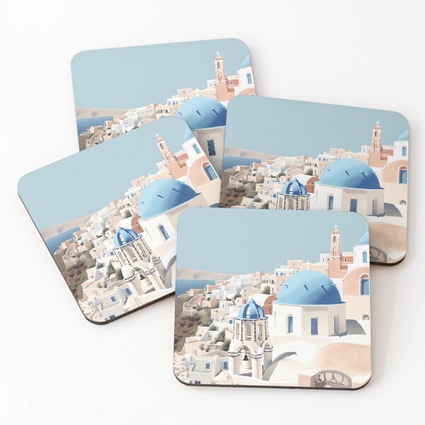 Item preview, Santorini Blue Domes, Greece | Retro Art designed and sold by DigitalDugong.