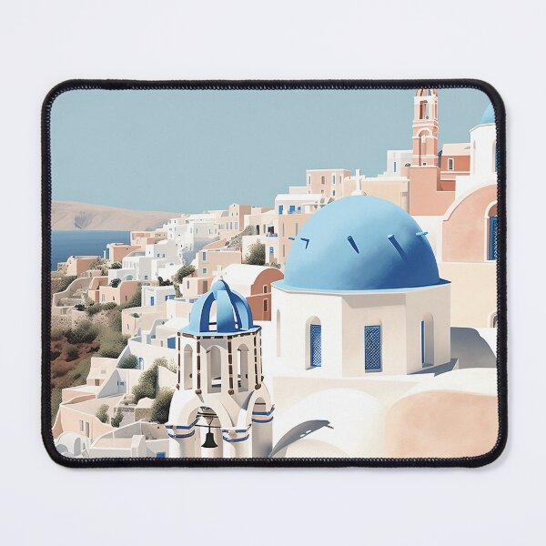 Item preview, Santorini Blue Domes, Greece | Retro Art designed and sold by DigitalDugong.