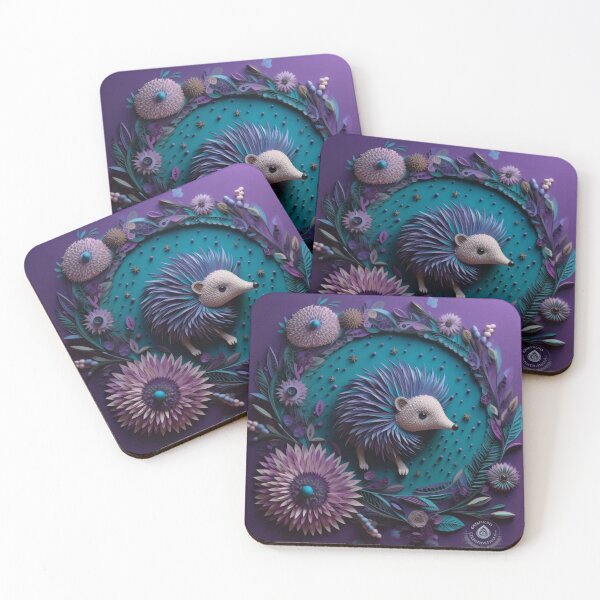 Item preview, Little hedgehog with flowers made of paper on a purple background. designed and sold by aiphotosart.