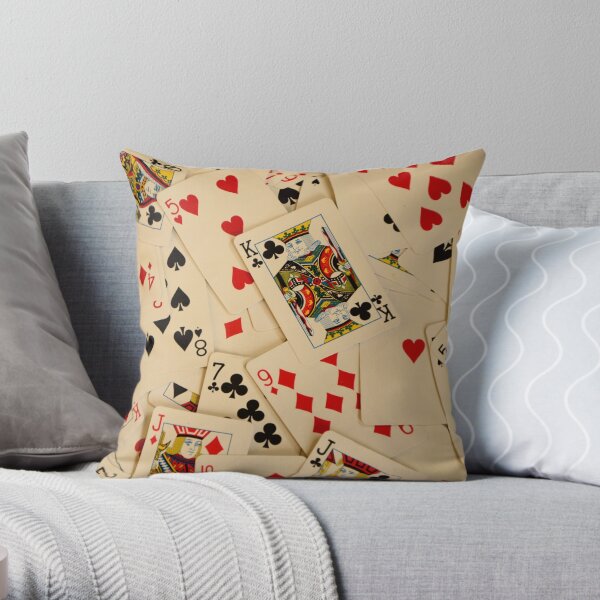 Scattered Pack of Playing Cards Hearts Clubs Diamonds Spades Pattern Throw Pillow