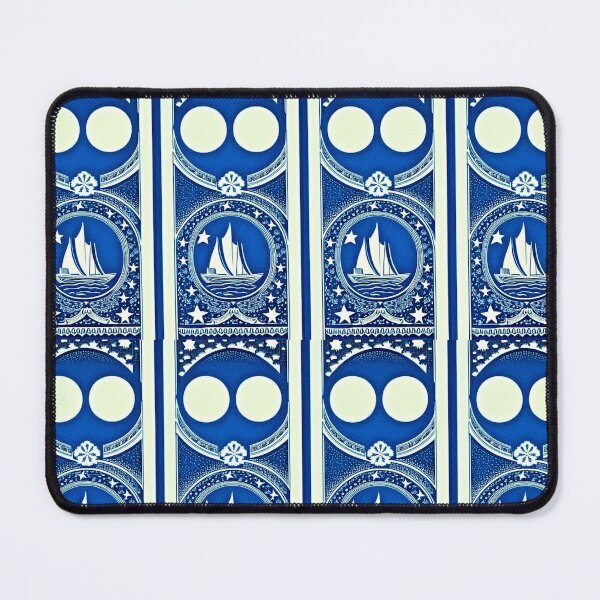 Item preview, Blue and white starry night nautical scene linograph folk art designed and sold by Earth Nature Creations.