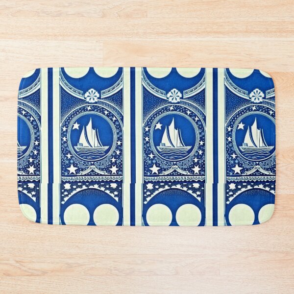 Item preview, Blue and white starry night nautical scene linograph folk art designed and sold by Earth Nature Creations.