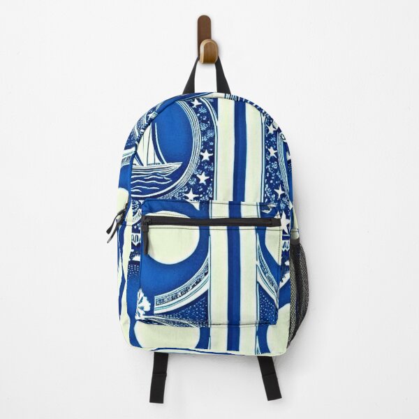 Item preview, Blue and white starry night nautical scene linograph folk art designed and sold by Earth Nature Creations.