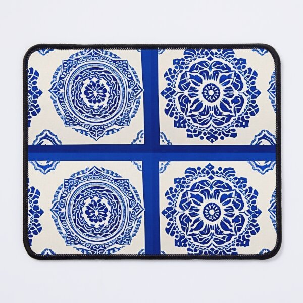 Item preview, Blue and white mandala swirl linograph folk art designed and sold by Earth Nature Creations.