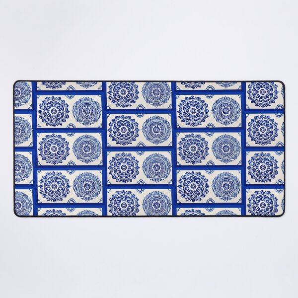 Item preview, Blue and white mandala swirl linograph folk art designed and sold by Earth Nature Creations.