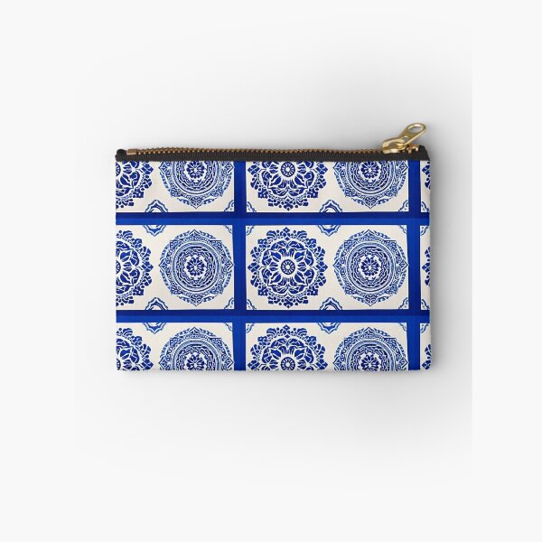 Item preview, Blue and white mandala swirl linograph folk art designed and sold by Earth Nature Creations.